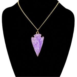 NEW - Boho Chic Purple Arrowhead Pendant Necklace w Minimalist 30-33” Gold Chain